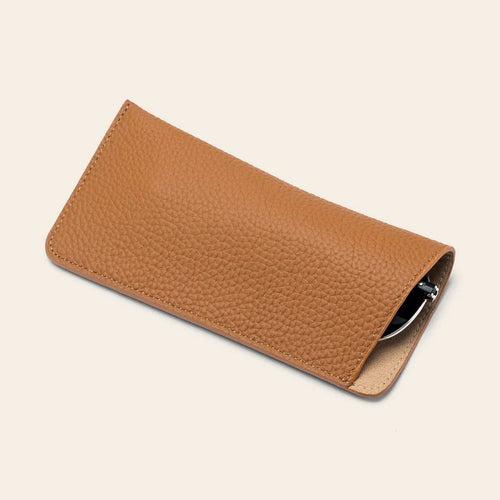 Étui à lunettes en cuir camel pour homme