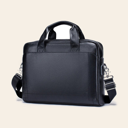 Porte-documents en cuir noir pour homme, avec sa bandoulière
