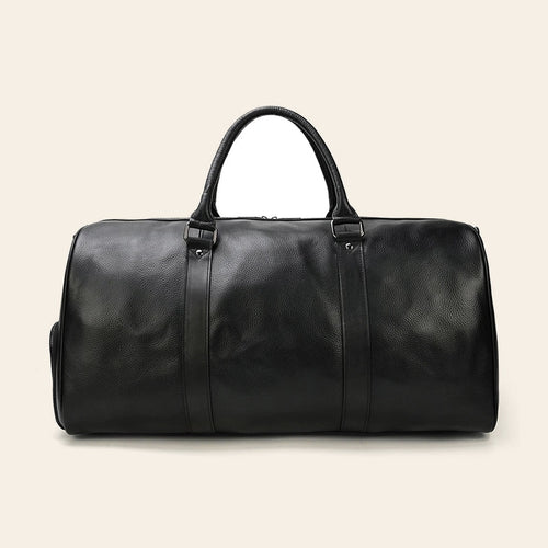 Sac de voyage en cuir noir pour homme, vu de face
